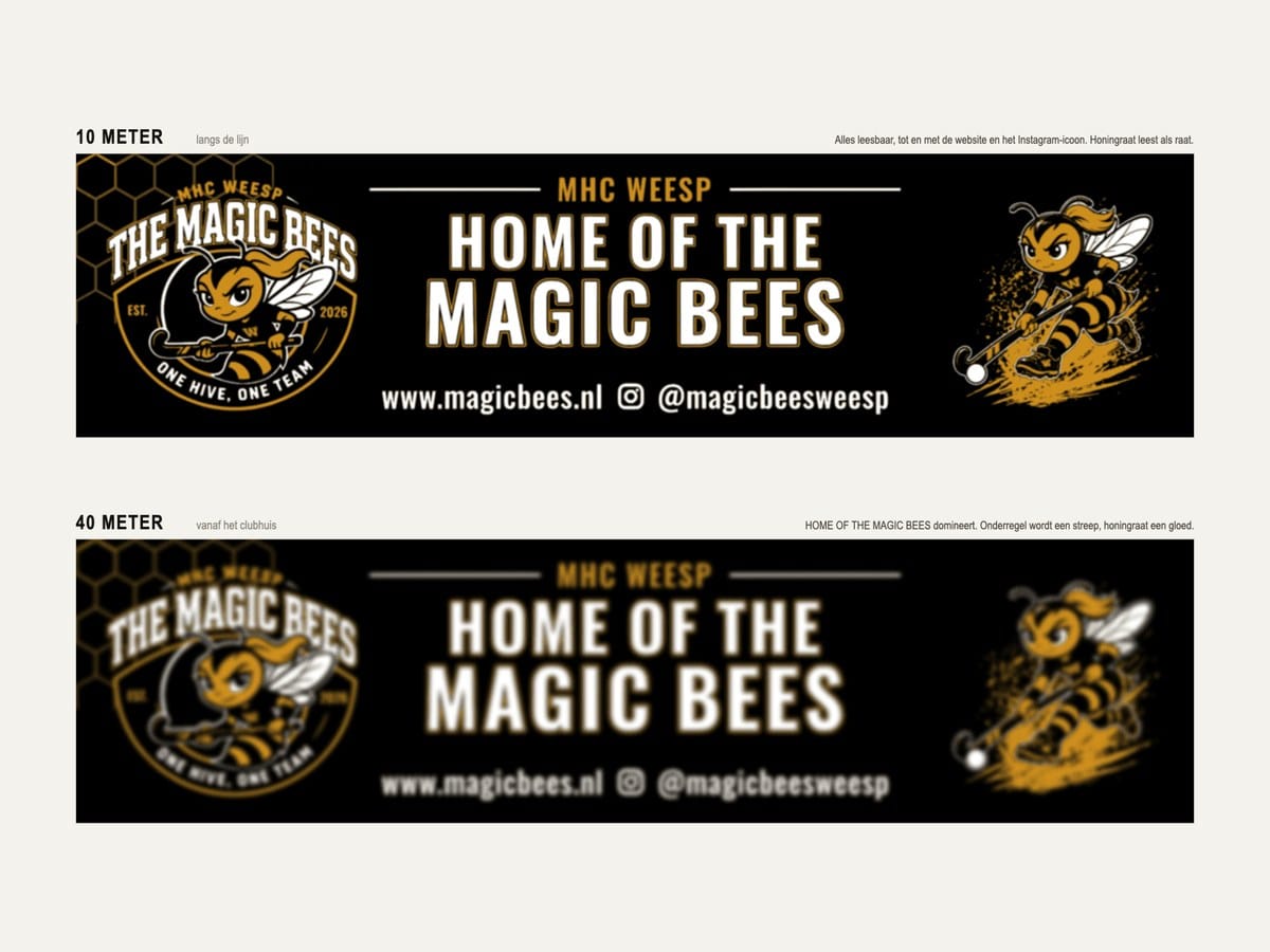 Distance simulation of The Magic Bees billboard: sharp at ten meters, blurred at forty meters.